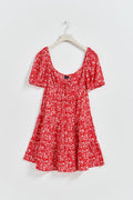 Puff sleeve mini dress - Red ditsy