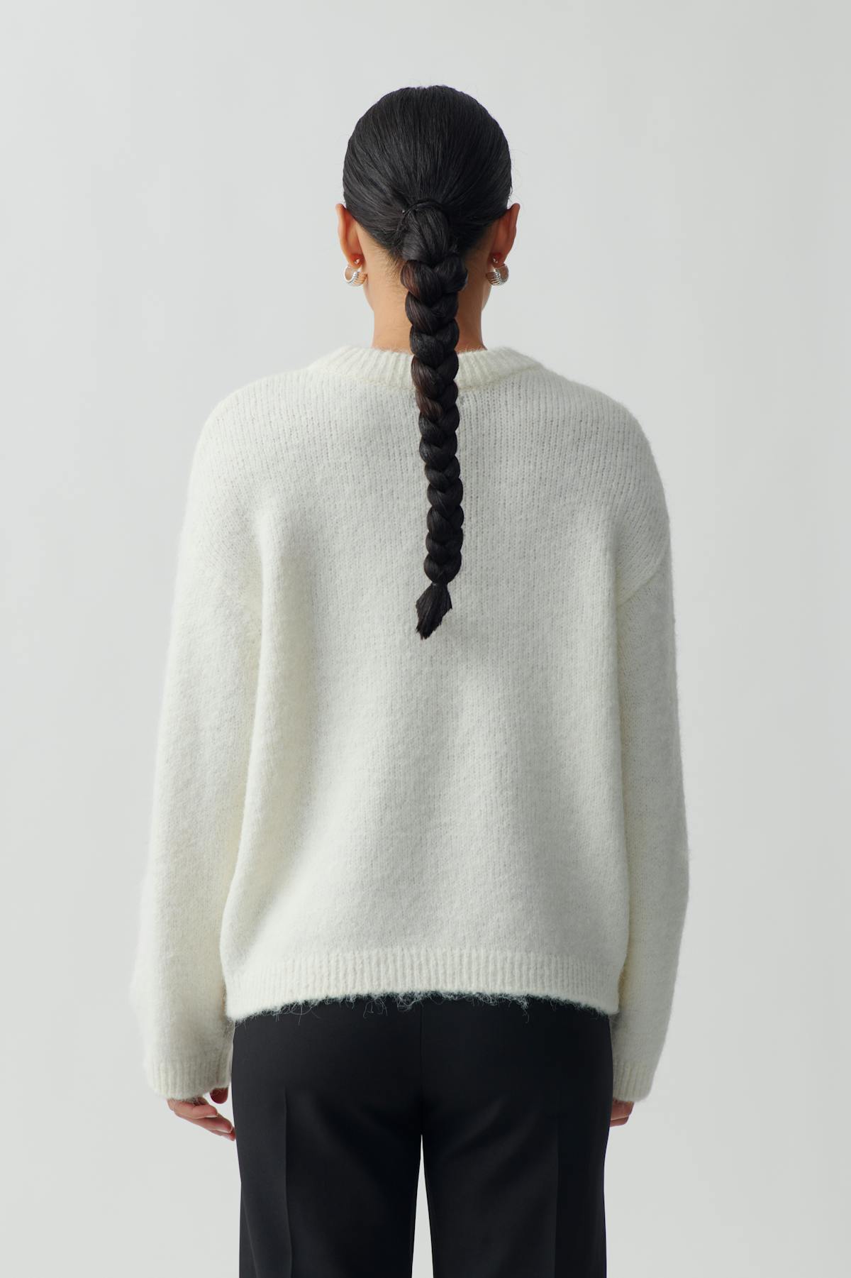 Boxy knitted sweater - Dk grey melange