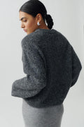 Boxy knitted sweater - Dk grey melange