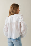 Y buttoned frill blouse - Blanc