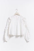 Y buttoned frill blouse - Blanc