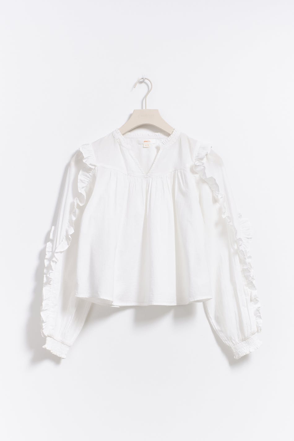 Y buttoned frill blouse - Blanc