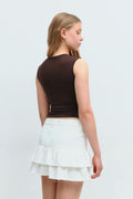Y denim frill skirt - Mid blue