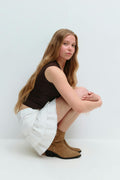 Y denim frill skirt - Mid blue