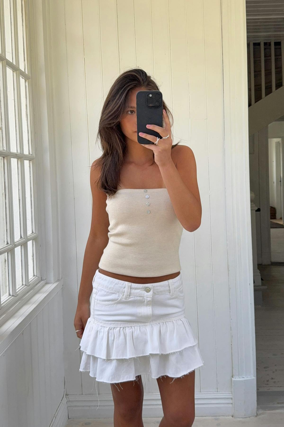 Y denim frill skirt - Blanc