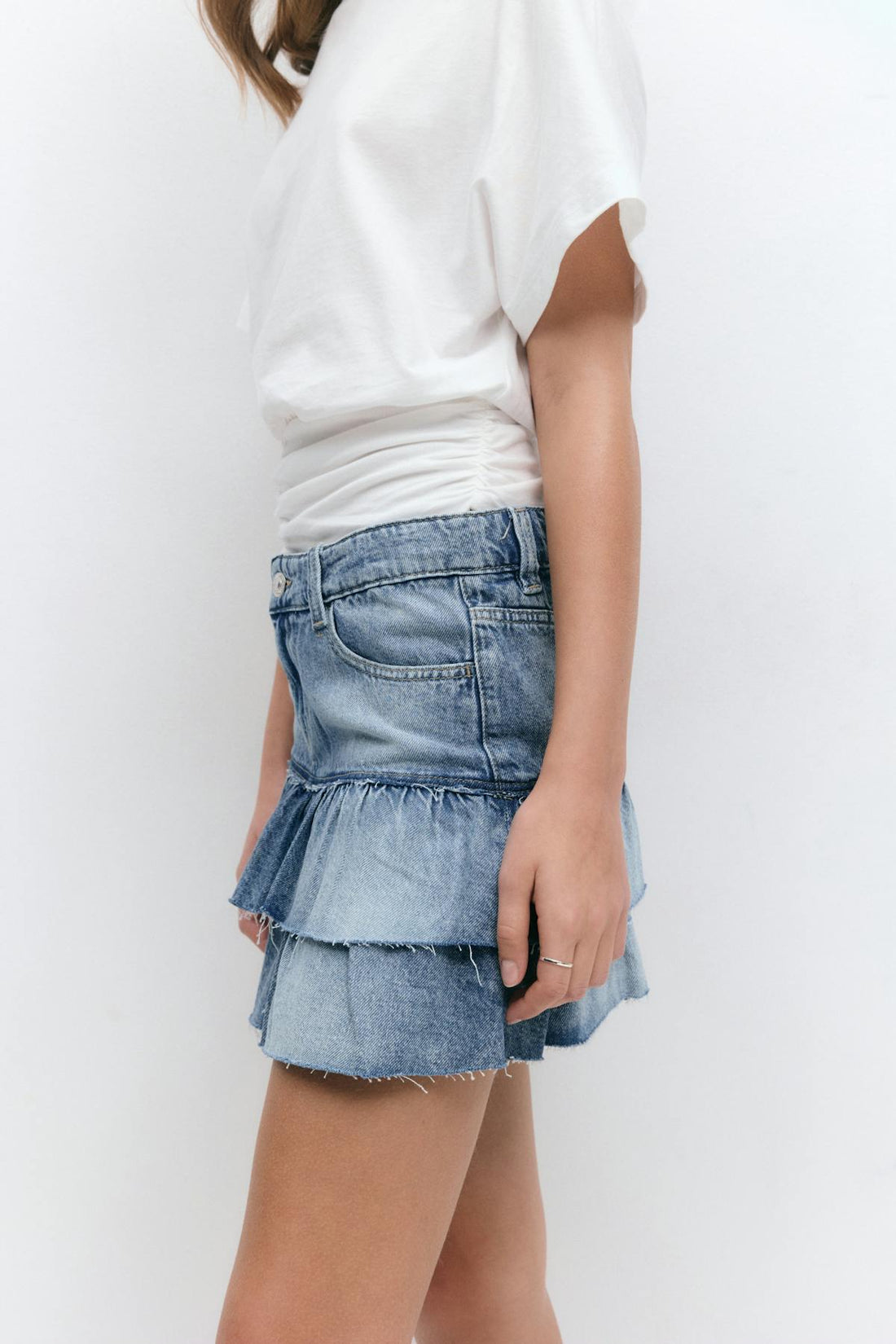 Y denim frill skirt - Mid blue