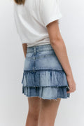 Y denim frill skirt - Mid blue