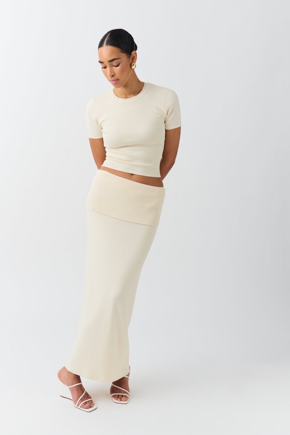 Knitted folded down skirt - Gardenia