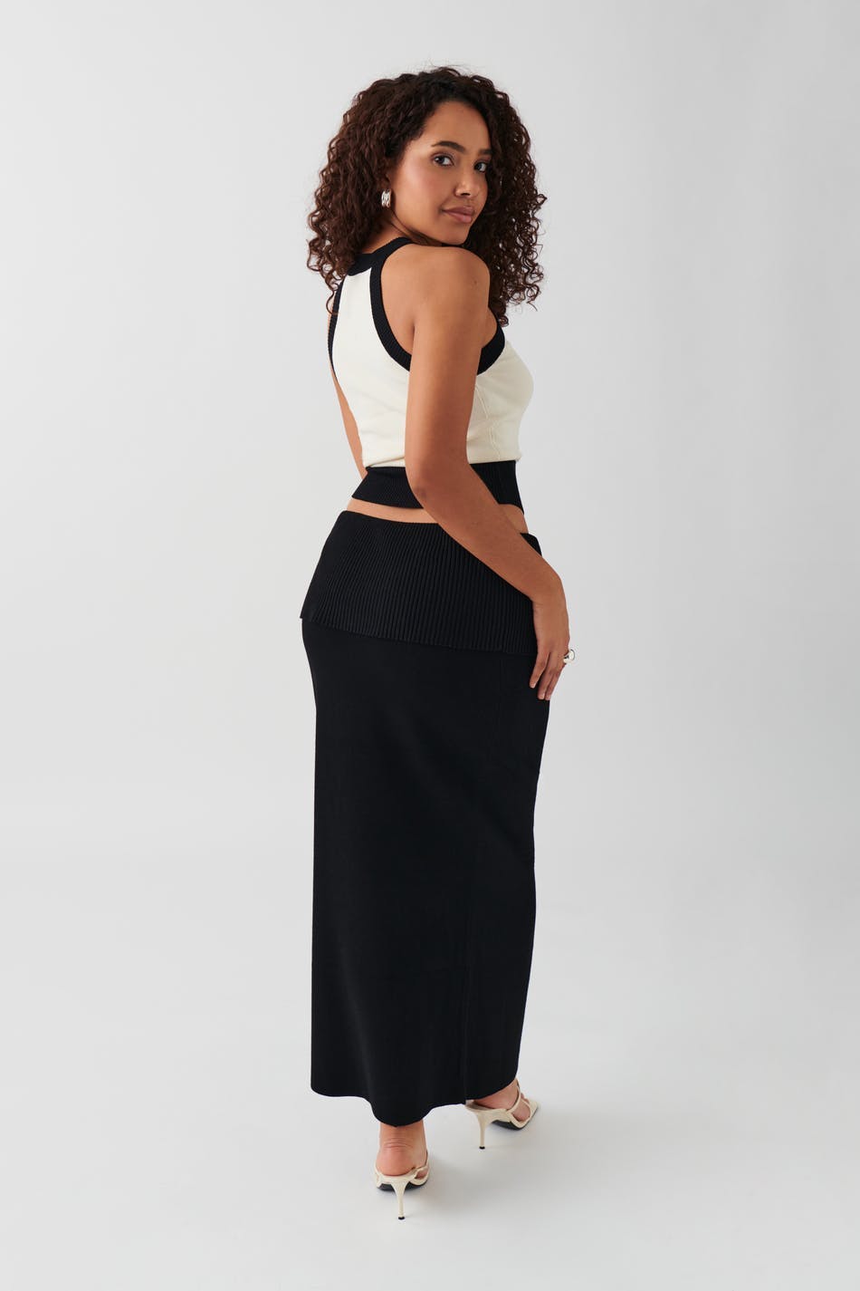 Knitted folded down skirt - Noir