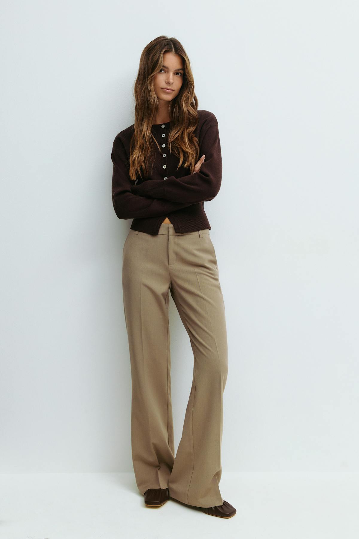 Relaxed bootcut trousers - Navy pinstripe
