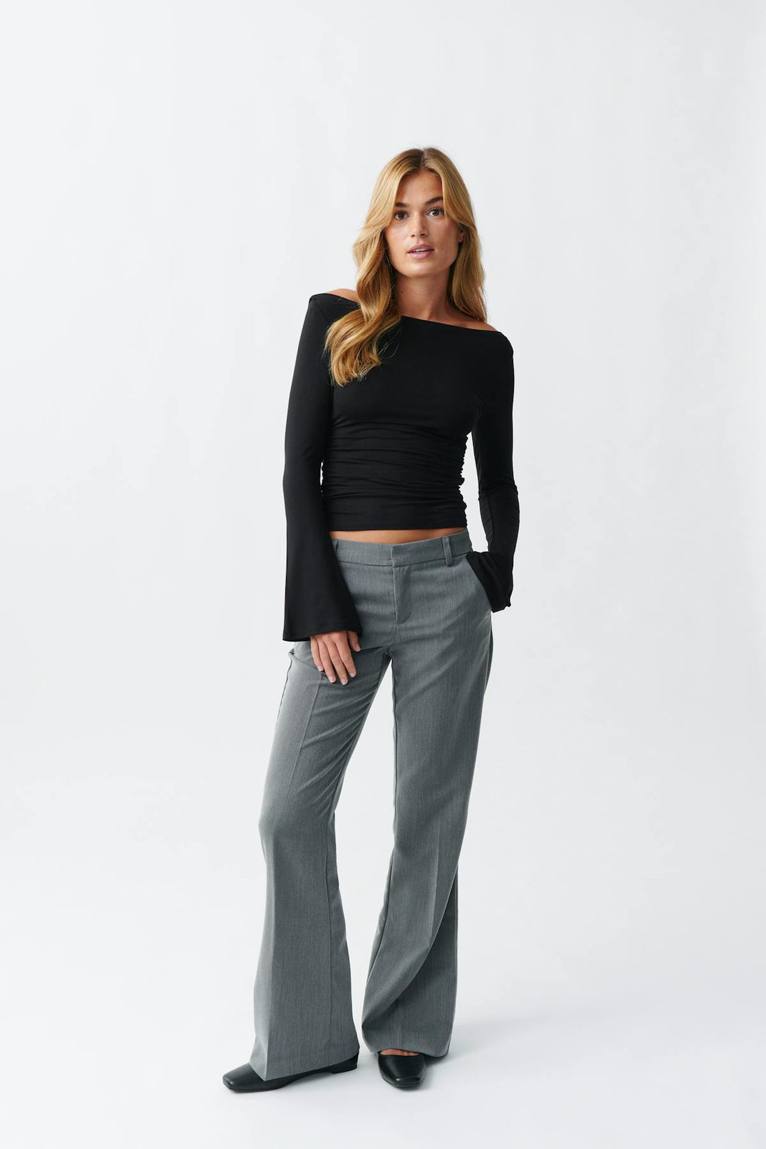 Relaxed bootcut trousers - Grey melange