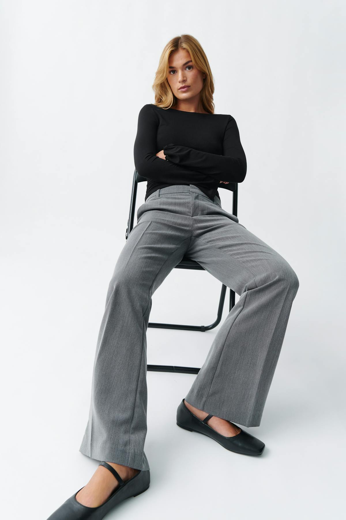 Relaxed bootcut trousers - Grey melange