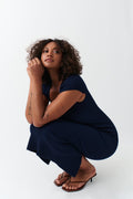 Knitted midi dress - Navy blazer