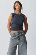 Soft touch boatneck top - Noir