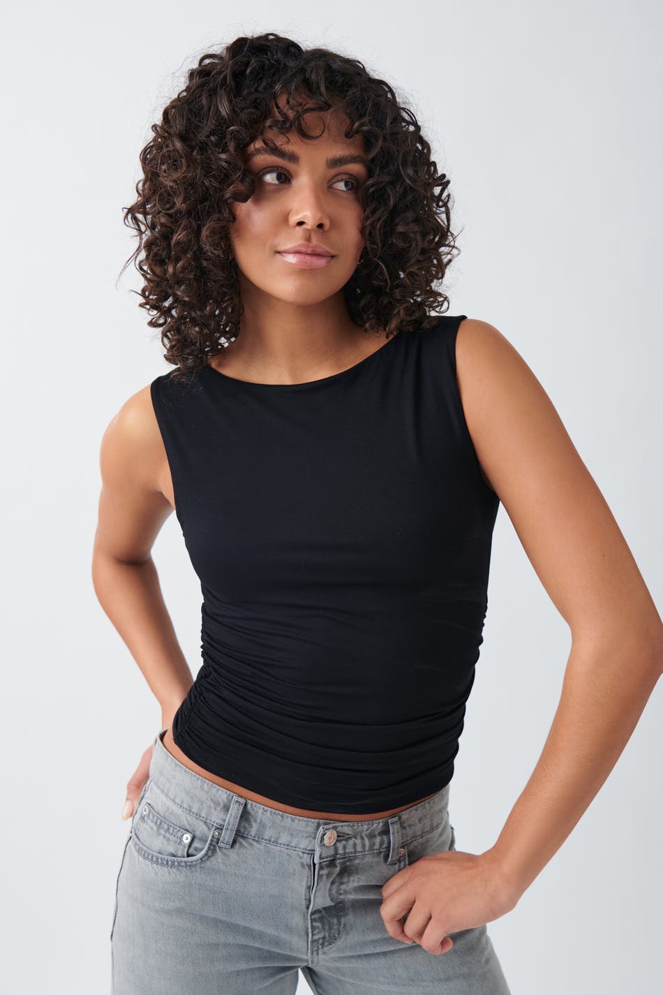 Soft touch boatneck top - Pumice stone