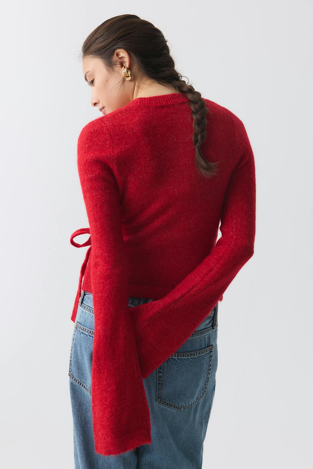 knitted wrap cardigan - Haute red