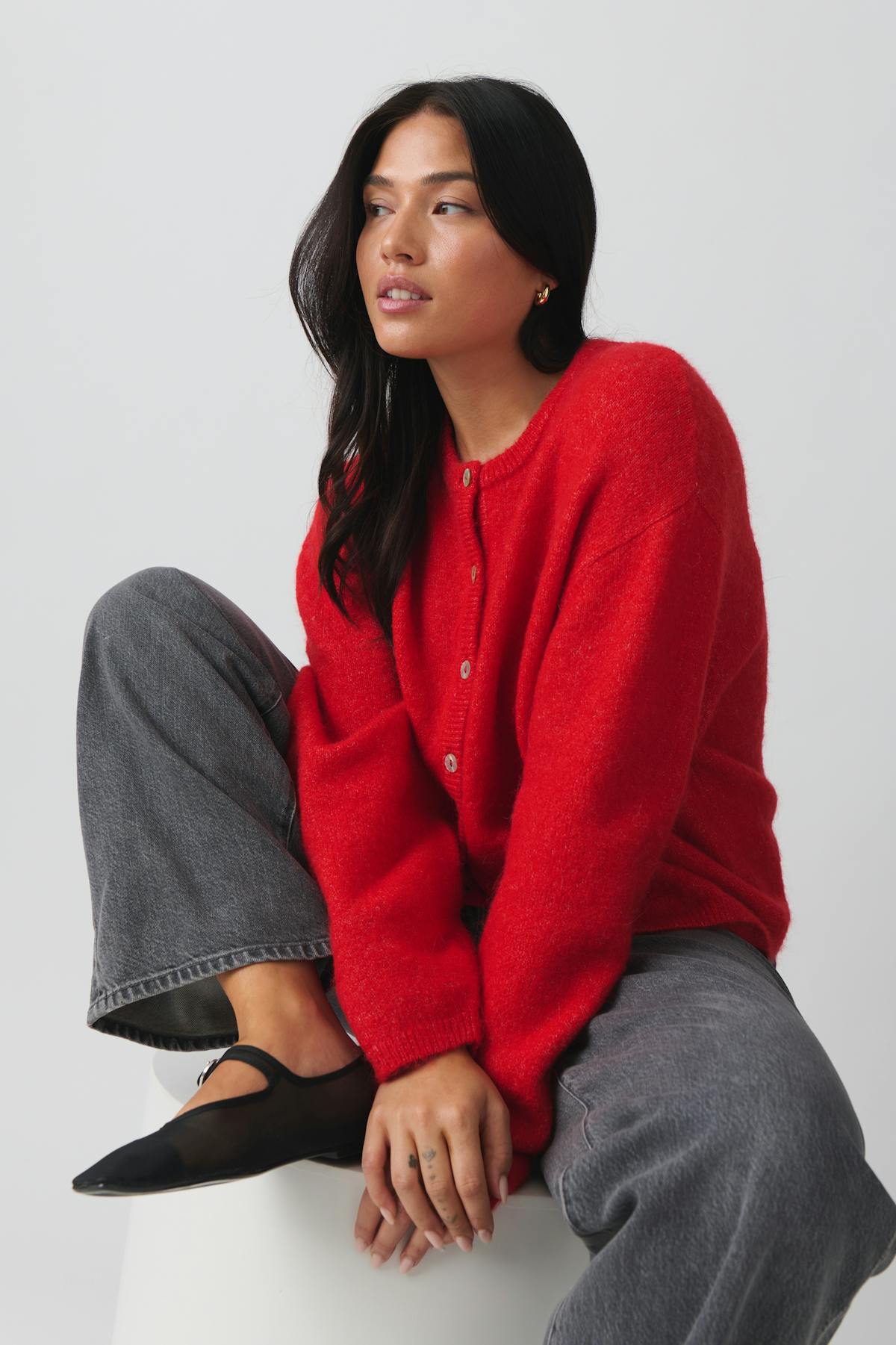 Knitted cardigan - Brown melange