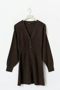 knitted button down dress - Seal brown