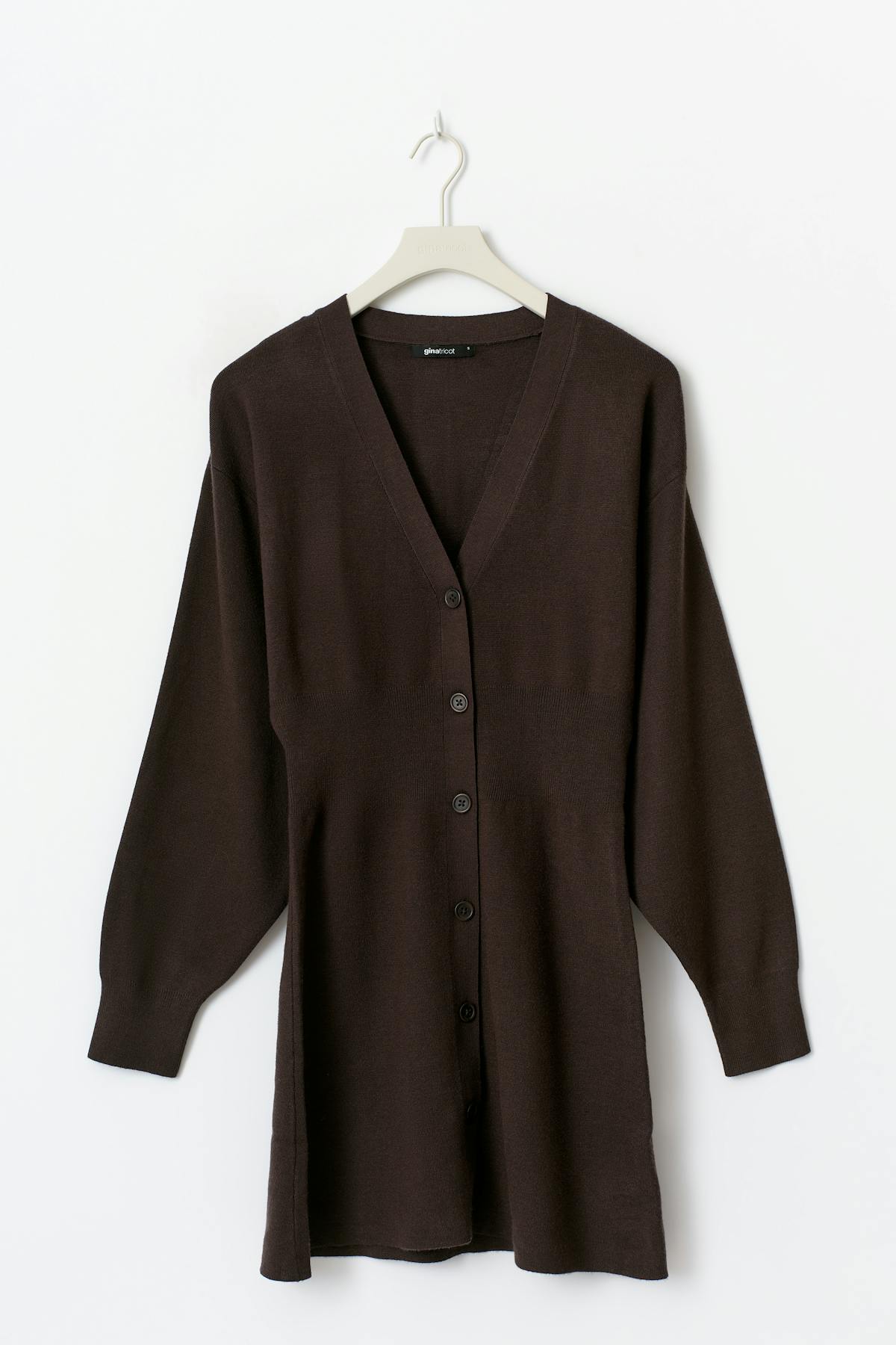knitted button down dress - Seal brown