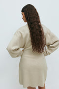 knitted button down dress - Seal brown