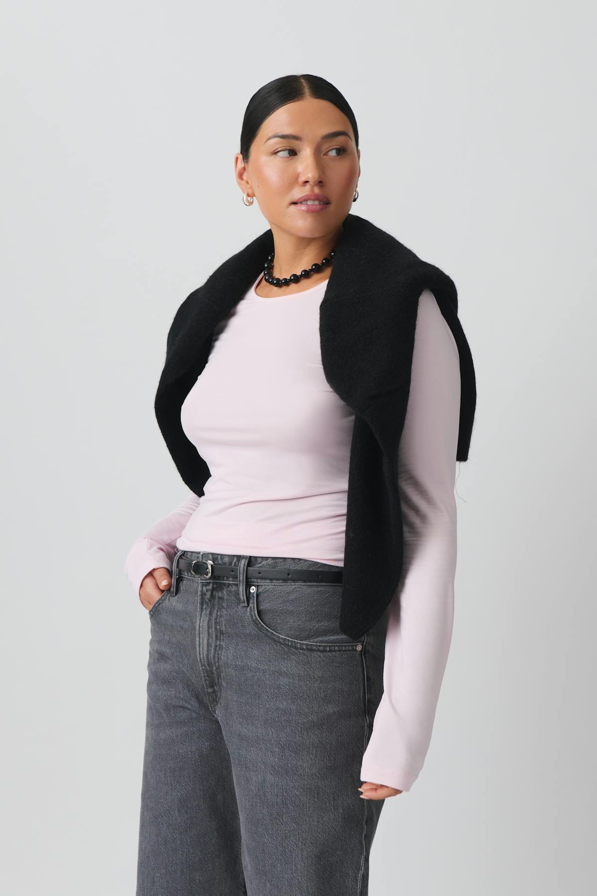 soft touch crew neck top - Black iris