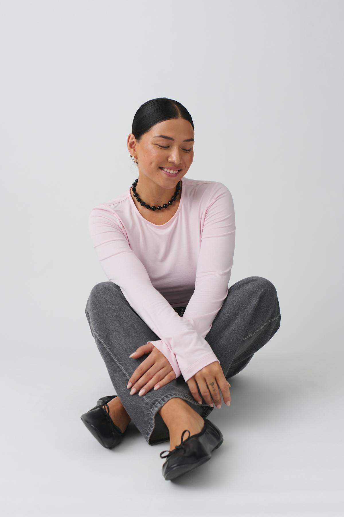 soft touch crew neck top - Black iris