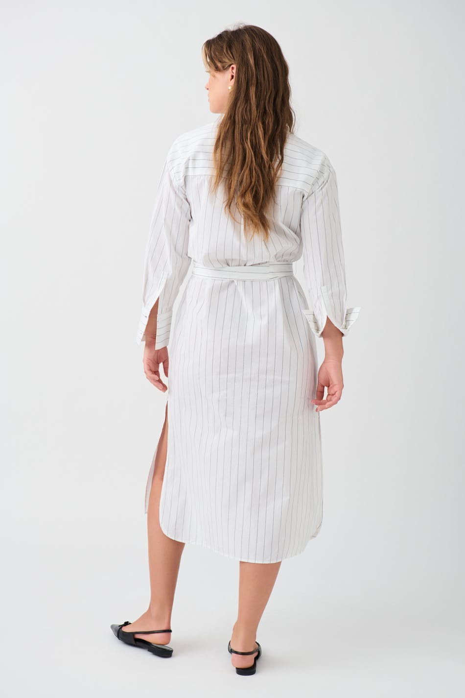 Wide slit shirt dress - Black stripe