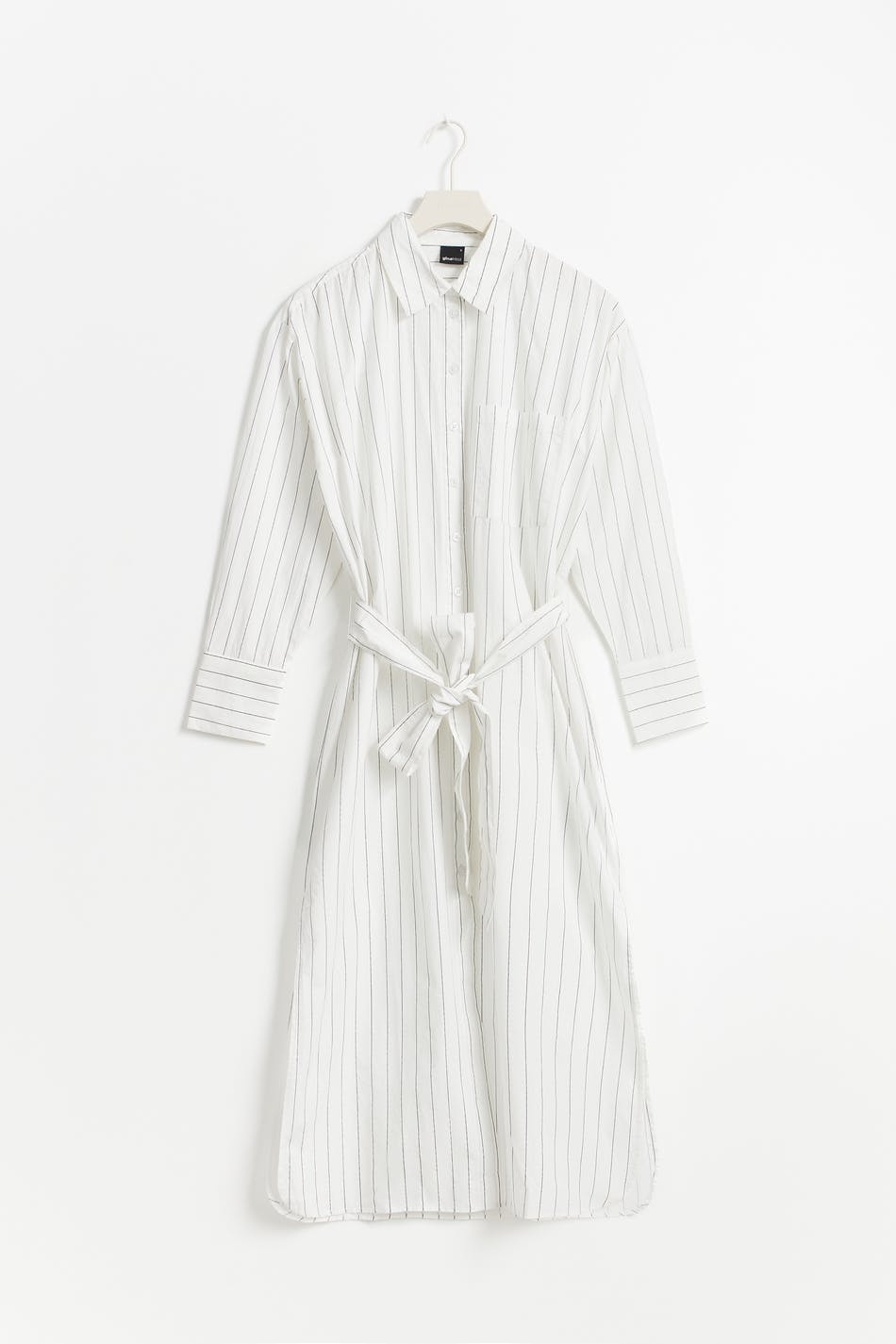 Wide slit shirt dress - Black stripe