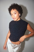 Loose glitter funnel neck top - Noir