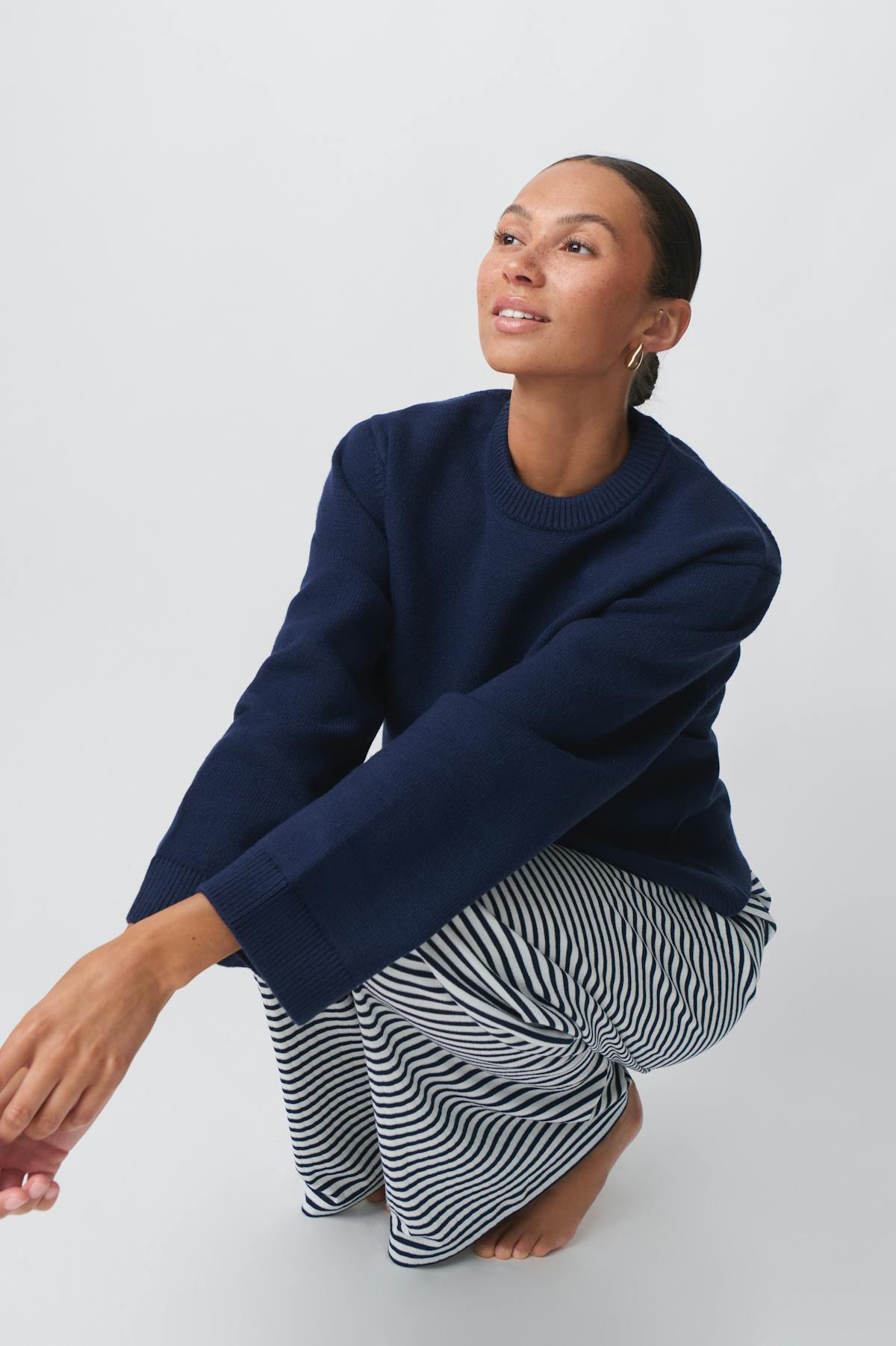 Crew neck knitted sweater - Peacoat