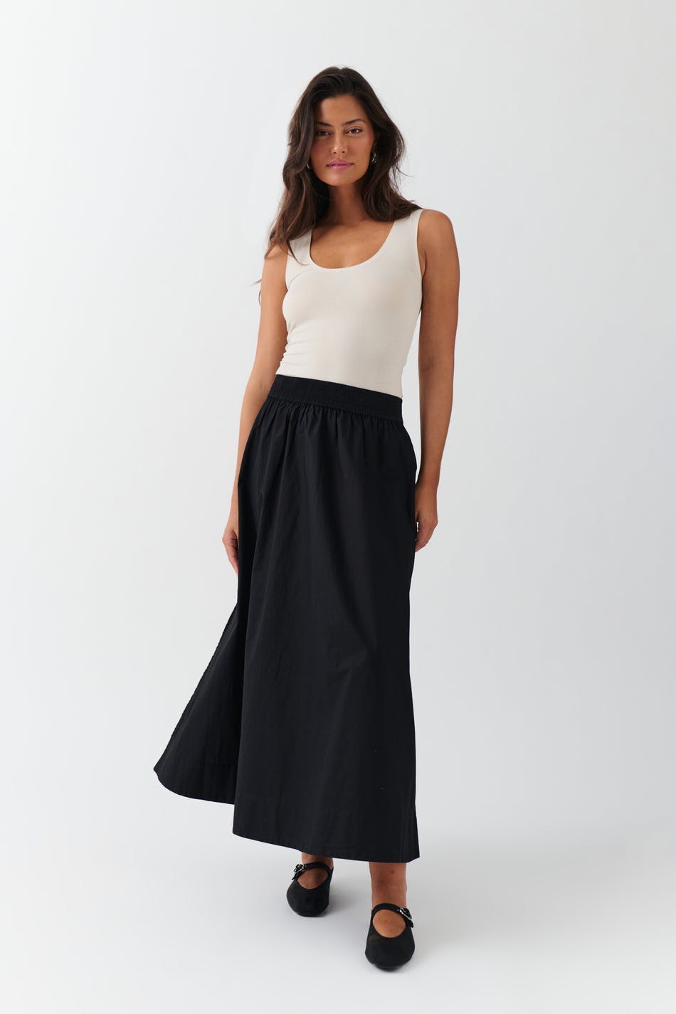 Poplin slit skirt - Noir