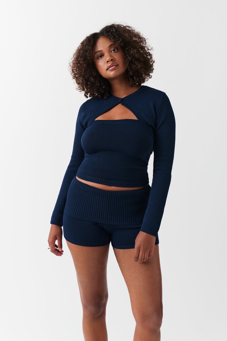 Knitted folded down shorts - Navy blazer