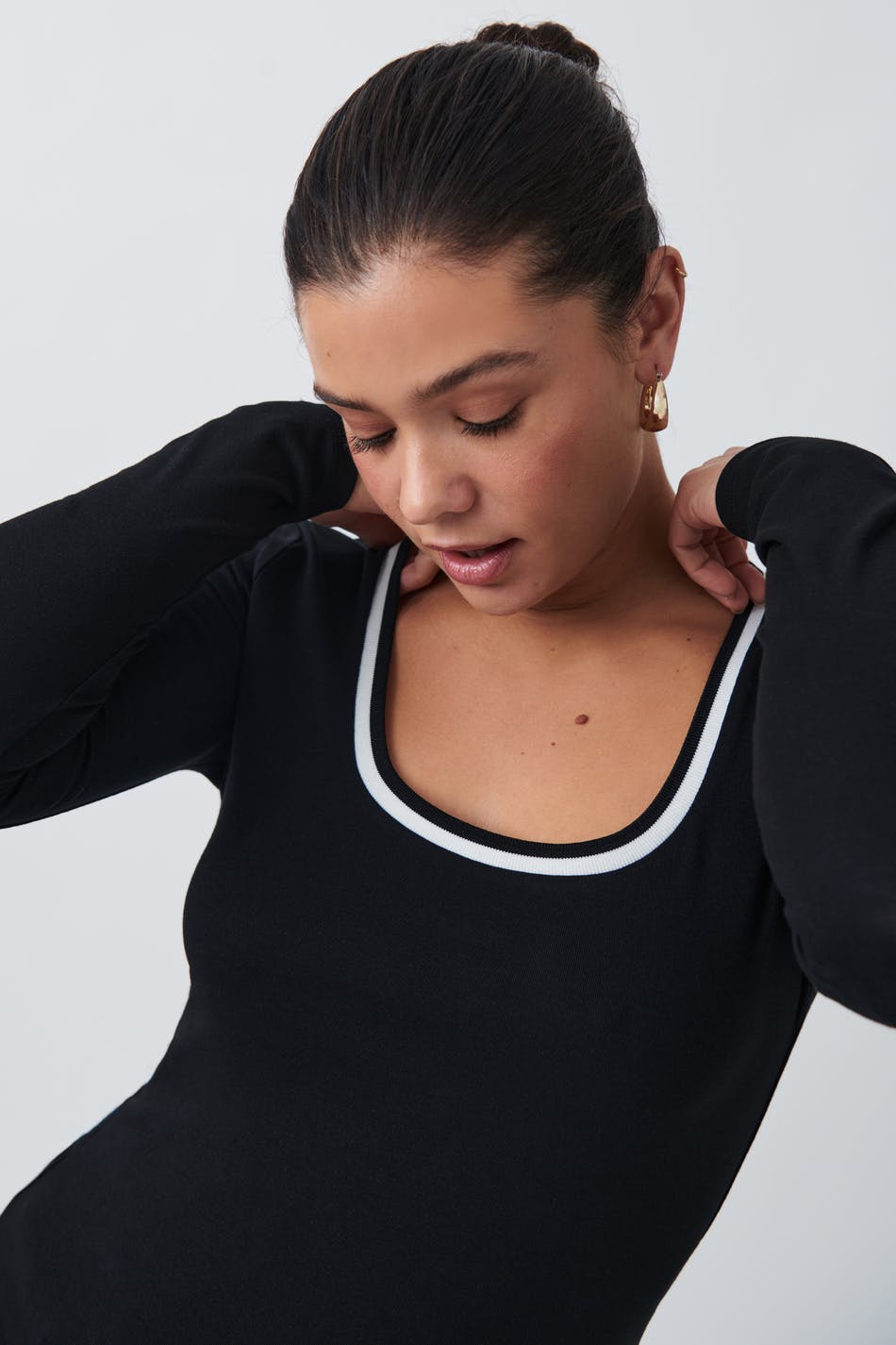 Contrast long sleeve top - Noir