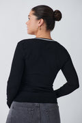 Contrast long sleeve top - Noir