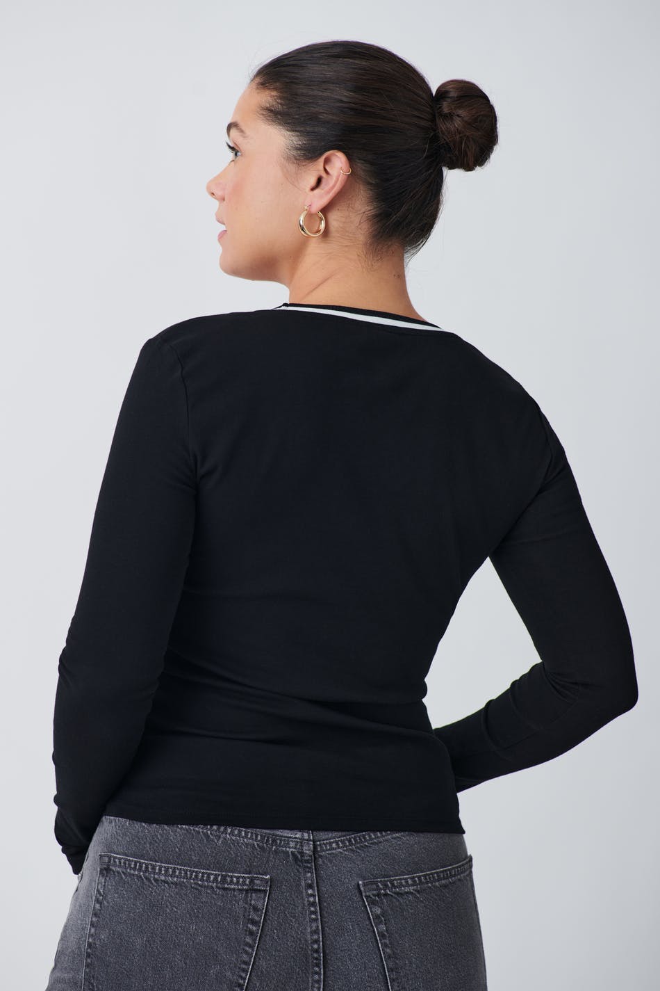 Contrast long sleeve top - Noir