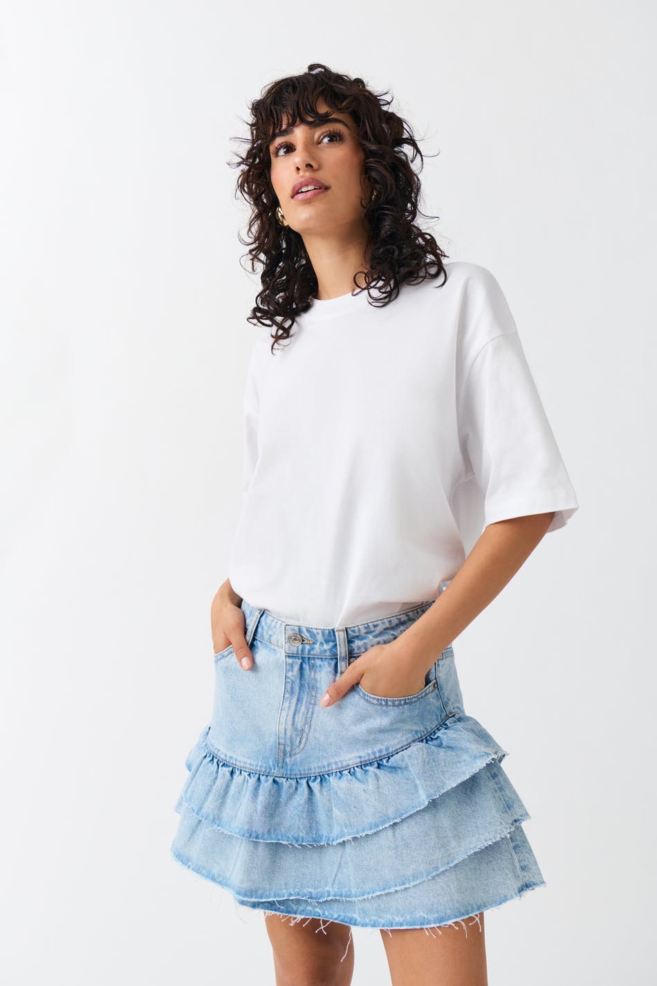 Frill denim skirt - Bleu clair