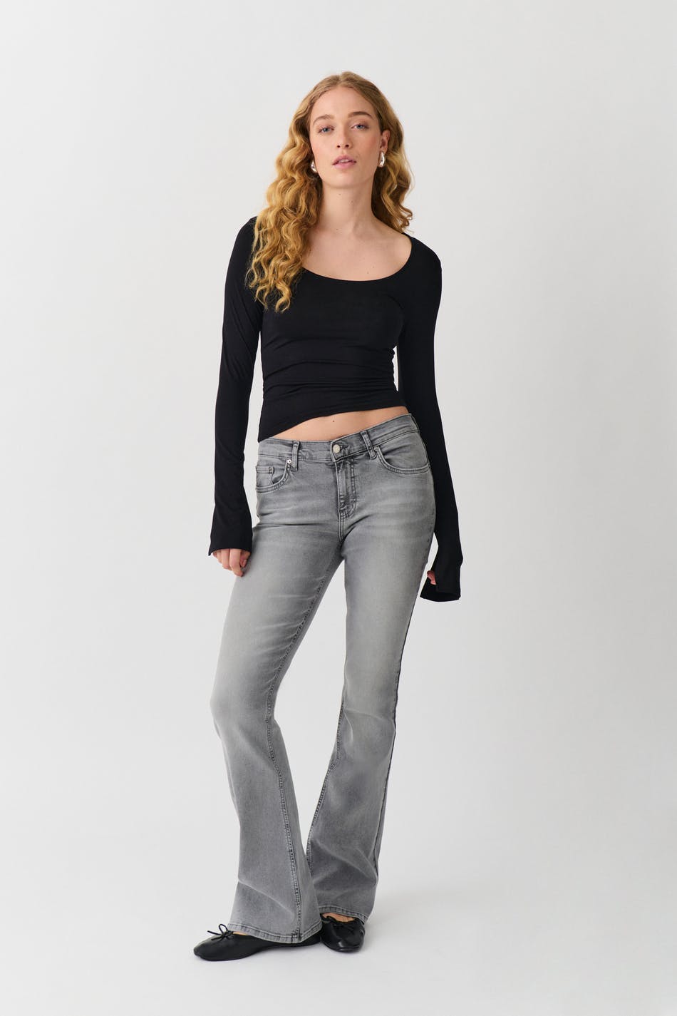 low waist bootcut jeans - Gris