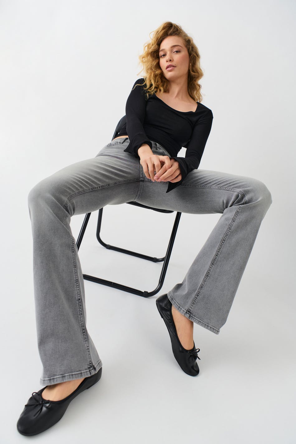 low waist bootcut jeans - Gris