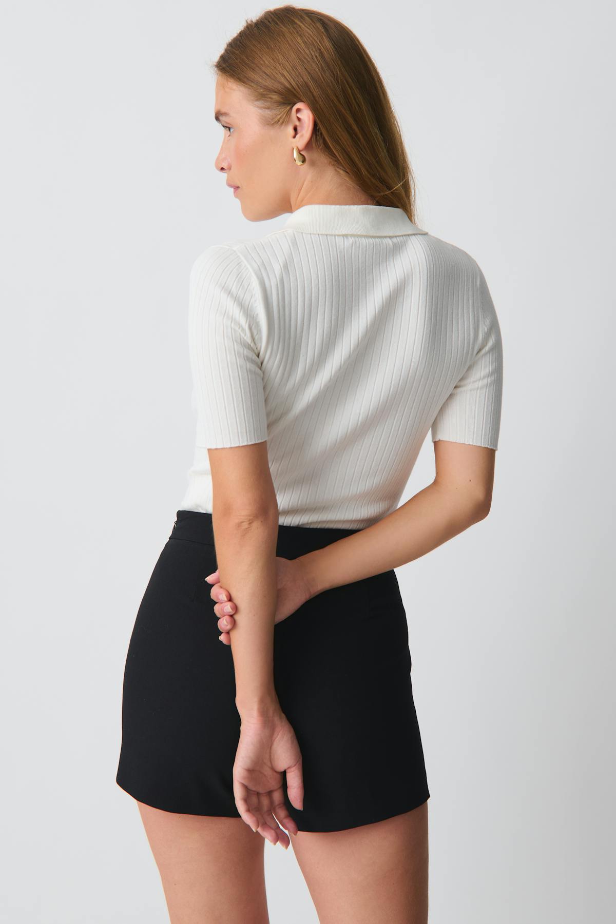 Knitted collar top - Blanc cassé