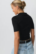Knitted collar top - Noir