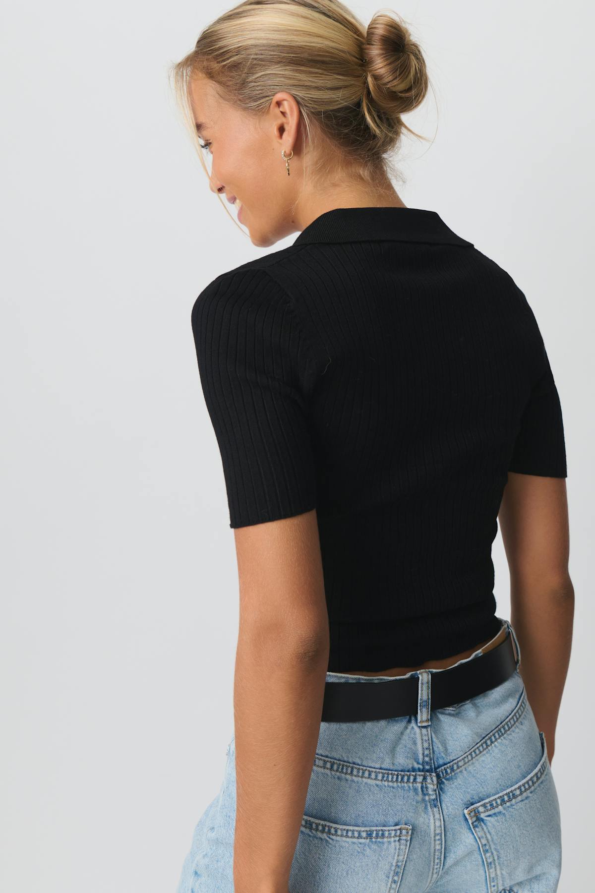 Knitted collar top - Noir