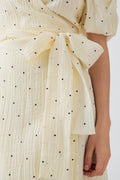 Midi wrap puff sleeve dress - Cream dot aop