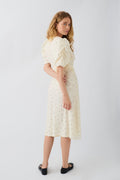 Midi wrap puff sleeve dress - Cream dot aop