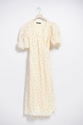 Midi wrap puff sleeve dress - Cream dot aop