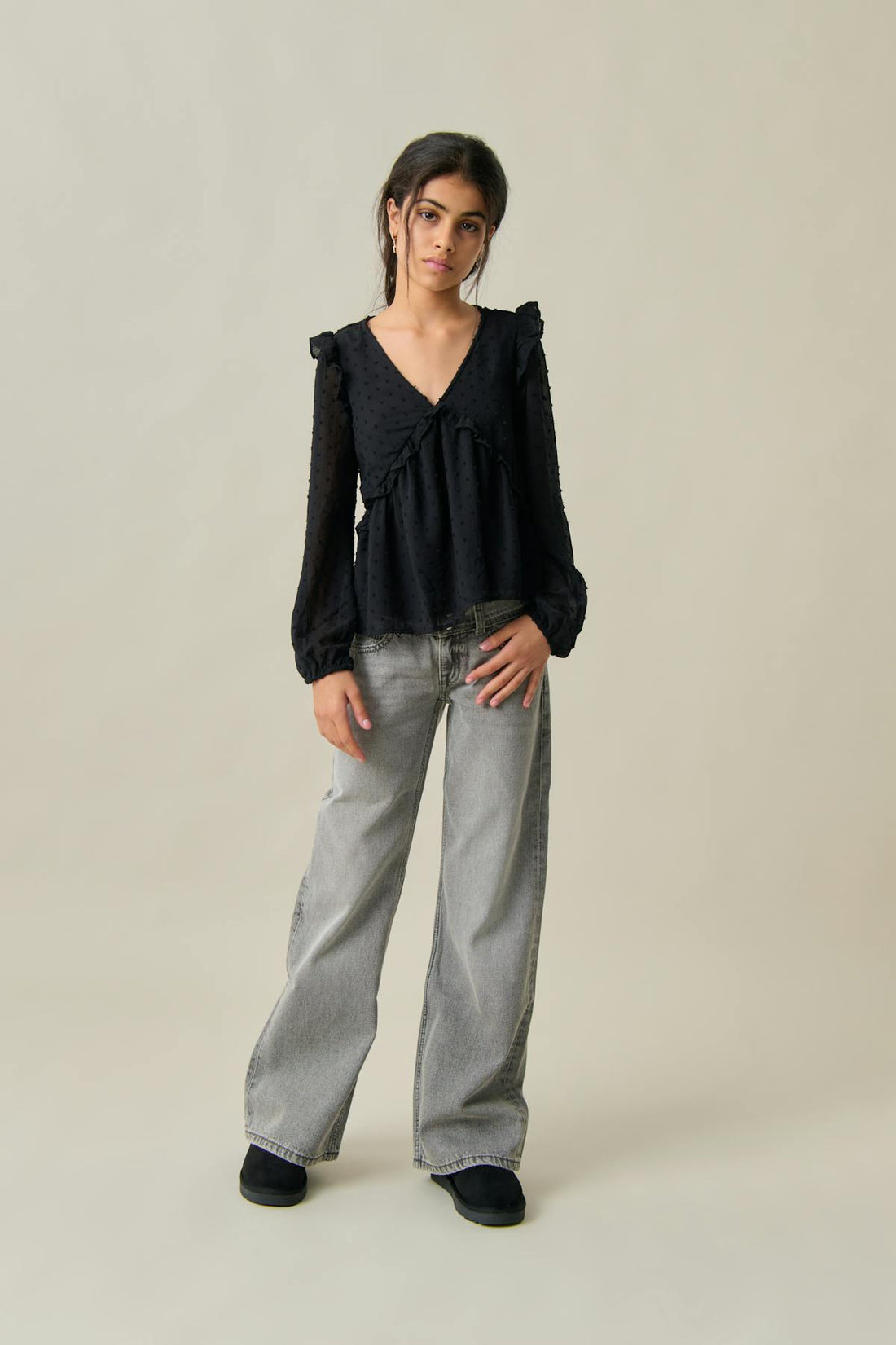 Y frill v blouse - Noir