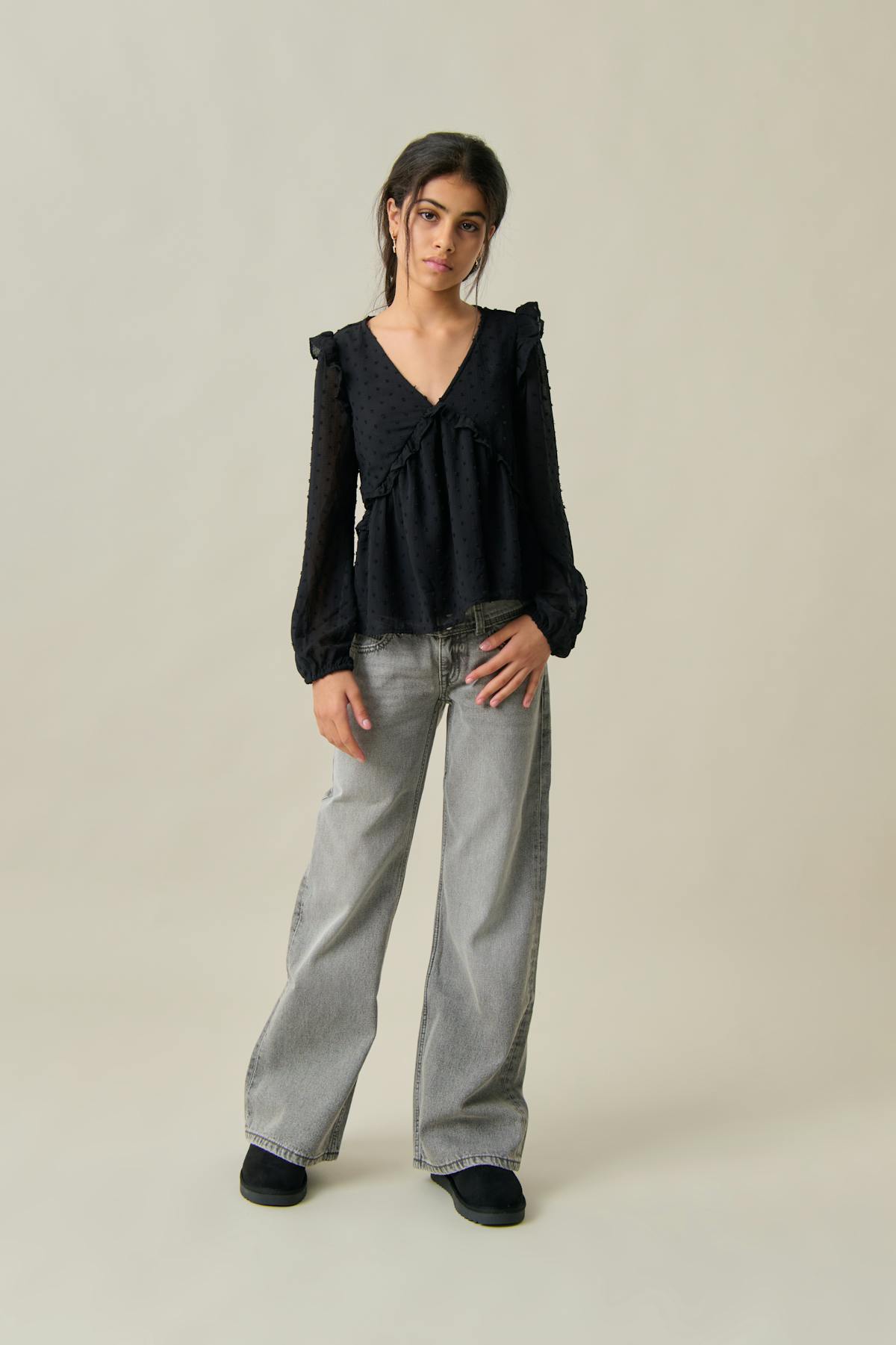 Y frill v blouse - Noir