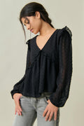Y frill v blouse - Noir