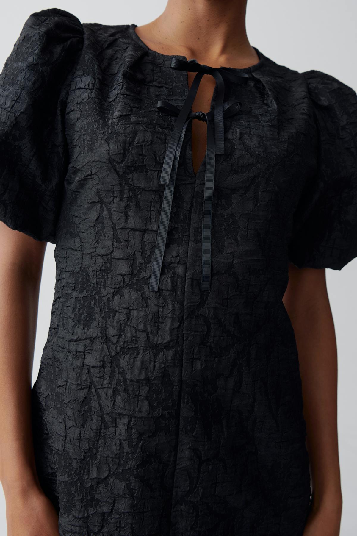 brocade puff sleeve dress - Noir