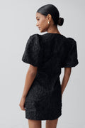 brocade puff sleeve dress - Noir