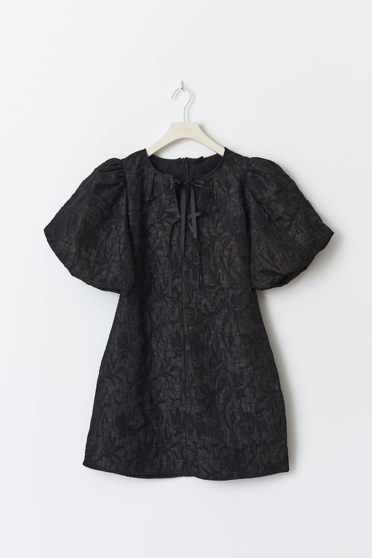 brocade puff sleeve dress - Noir